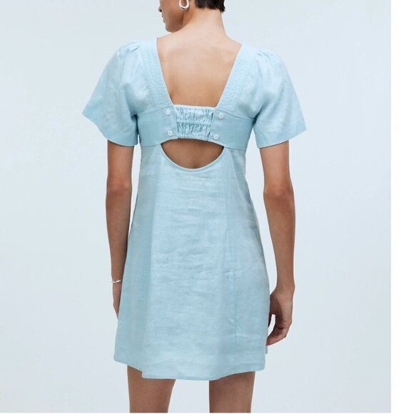 Madewell Blue Heron Linen Square-Neck Mini Dress NWT - Picture 2 of 16